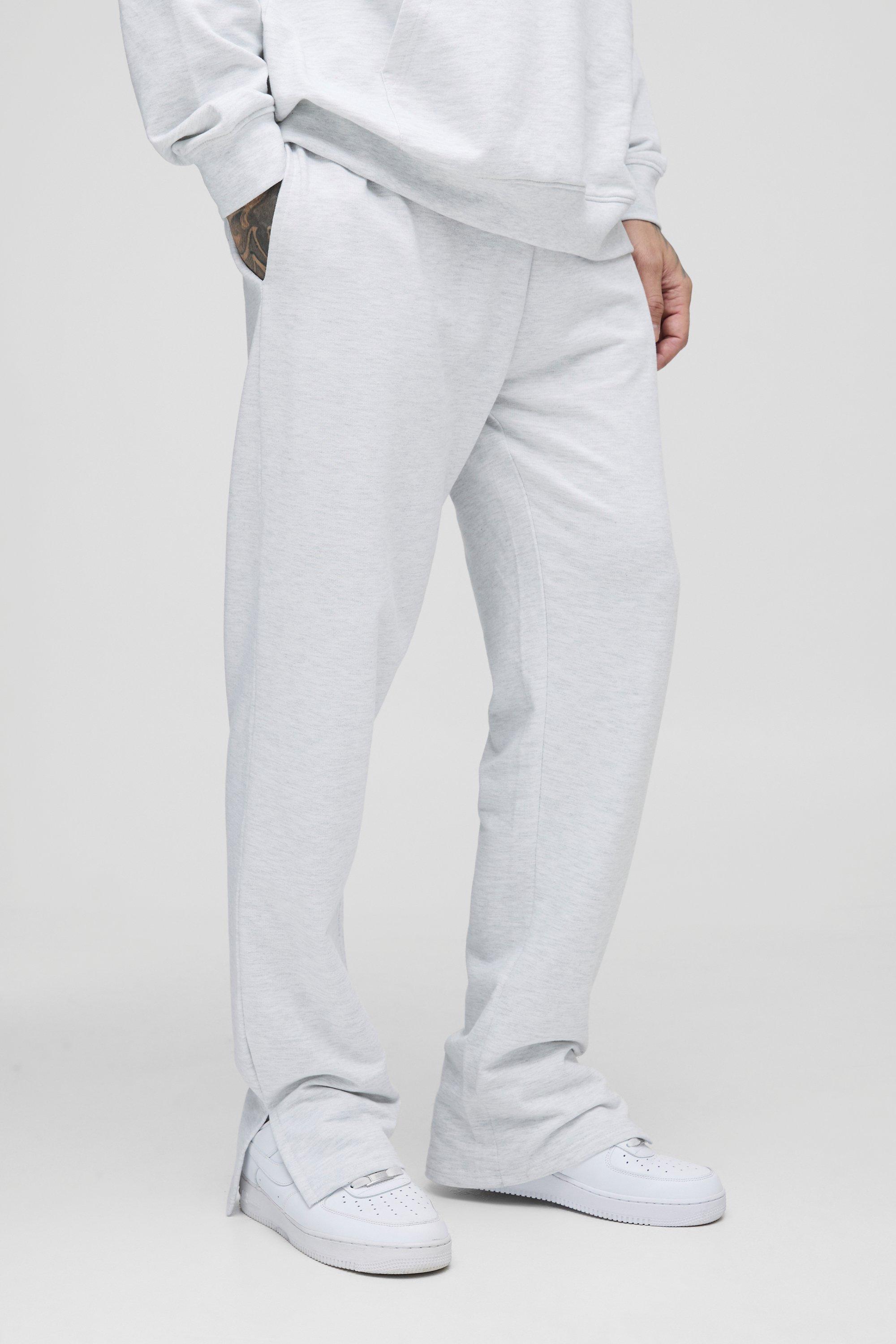 Mens Grey Tall 260GSM Loopback Regular Fit Split Hem Basic Joggers, Grey